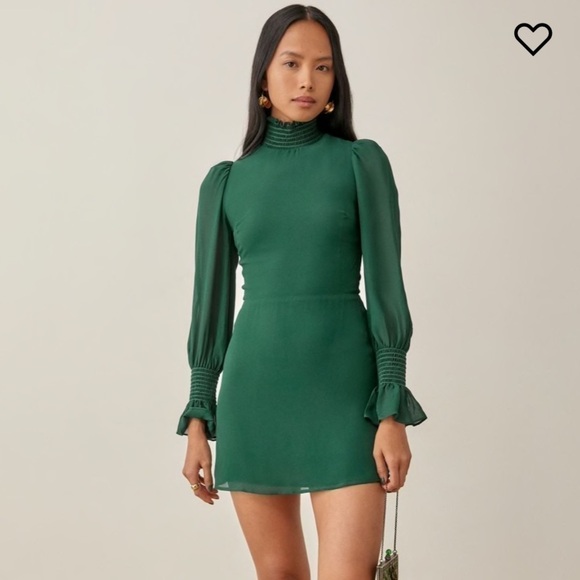 Reformation Archie Mini Dress Emerald Green Size 2 - Picture 2 of 16